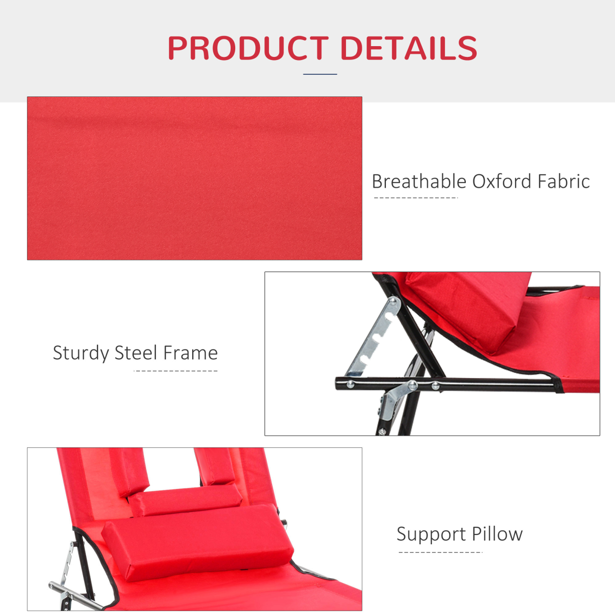 Outsunny Folding Sun Lounger Reclining Chair with Adjustable Backrest and Reading Hole, Red