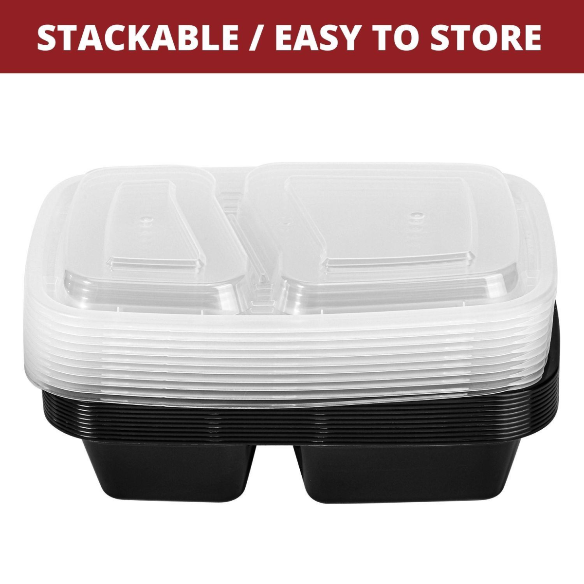 Vinsani 30 Pack 2 Compartment Meal Prep Containers, 30 oz, BPA-Free, Microwave, Freezer and Dishwasher Safe