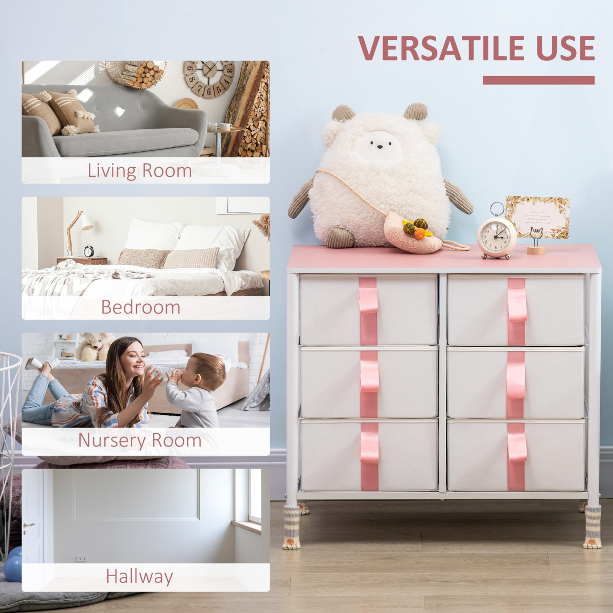 6-Drawer Fabric Chest Organizer with Metal Frame and Wood Top for Nursery Room