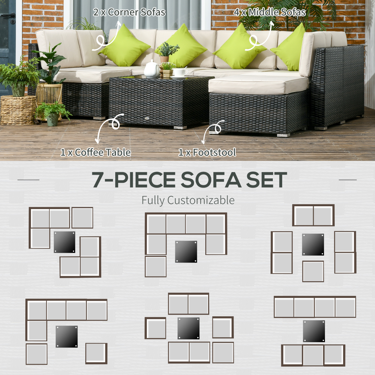 Outsunny 8-Piece Brown Rattan Patio Sofa Set
