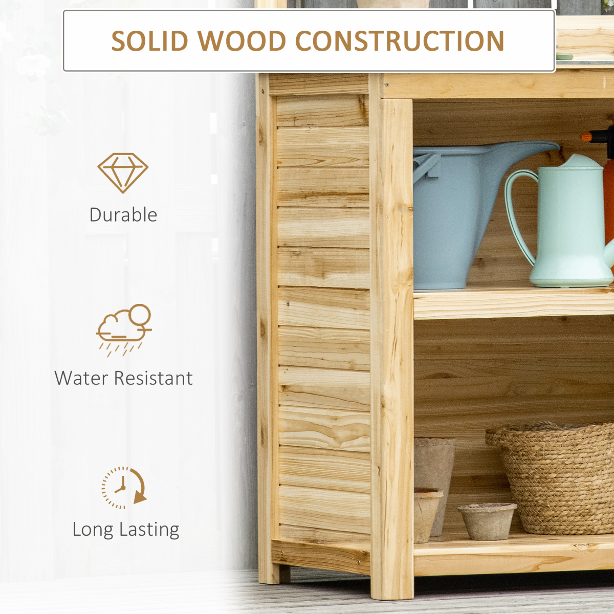 Outsunny Garden Potting Bench with Metal Top and Storage Shelves