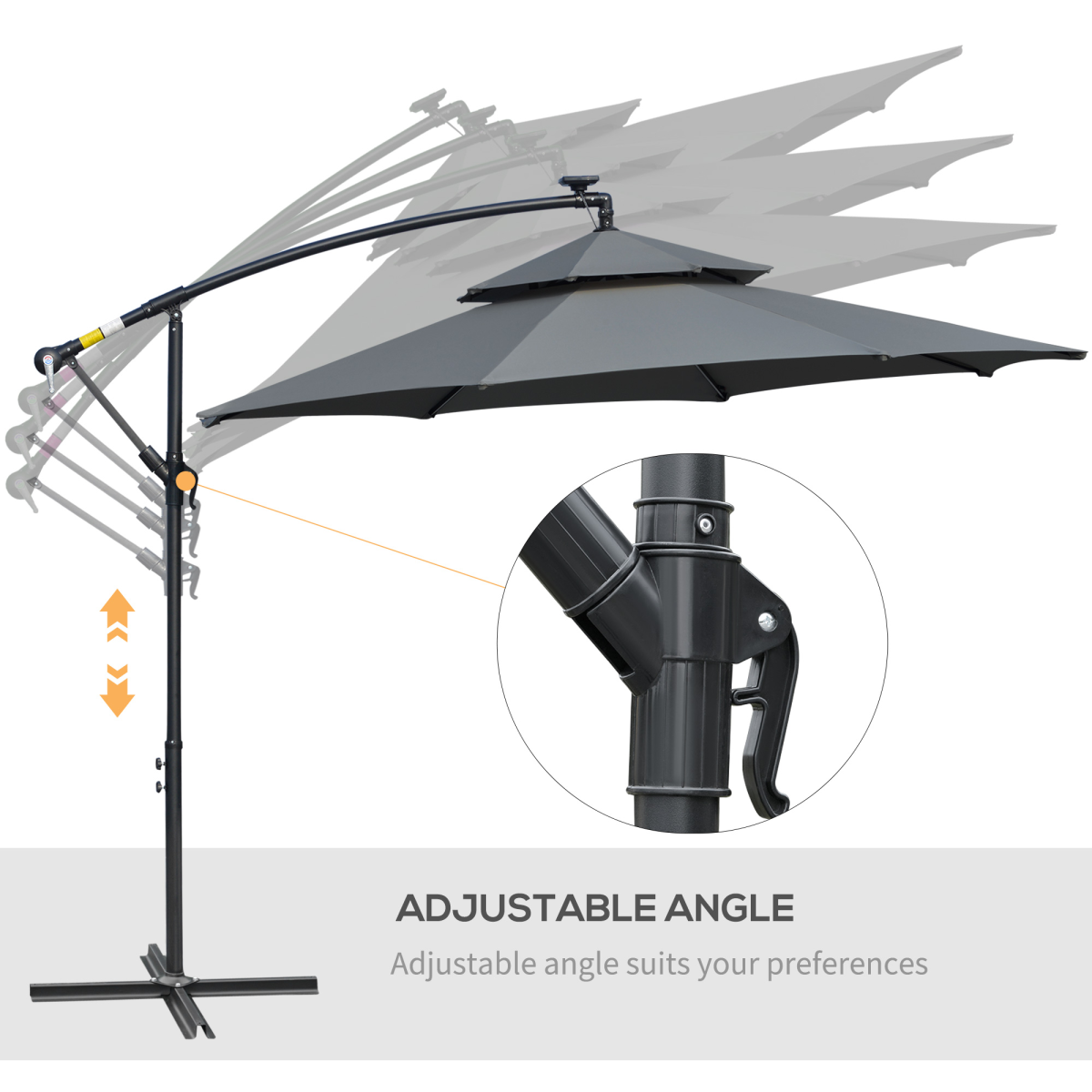 Outsunny 3m Offset Cantilever Parasol with Solar LED Lights, Black