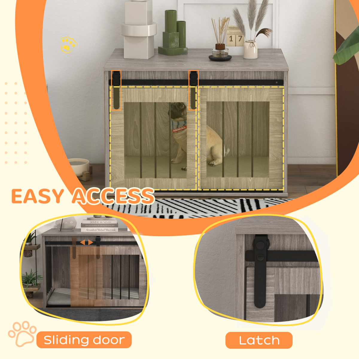 PawHut Dog Crate Furniture Side Table with Removable Cushion - Brown
