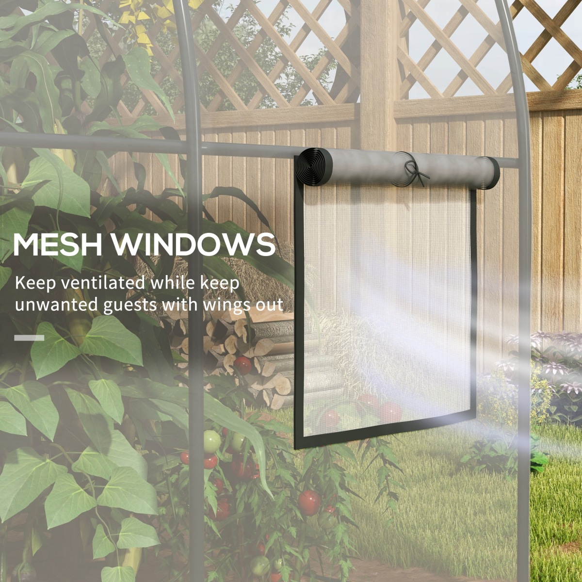 Outsunny 3 x 2 x 2m Clear Polytunnel Greenhouse with Roll-Up Door, Mesh Windows, Steel Frame