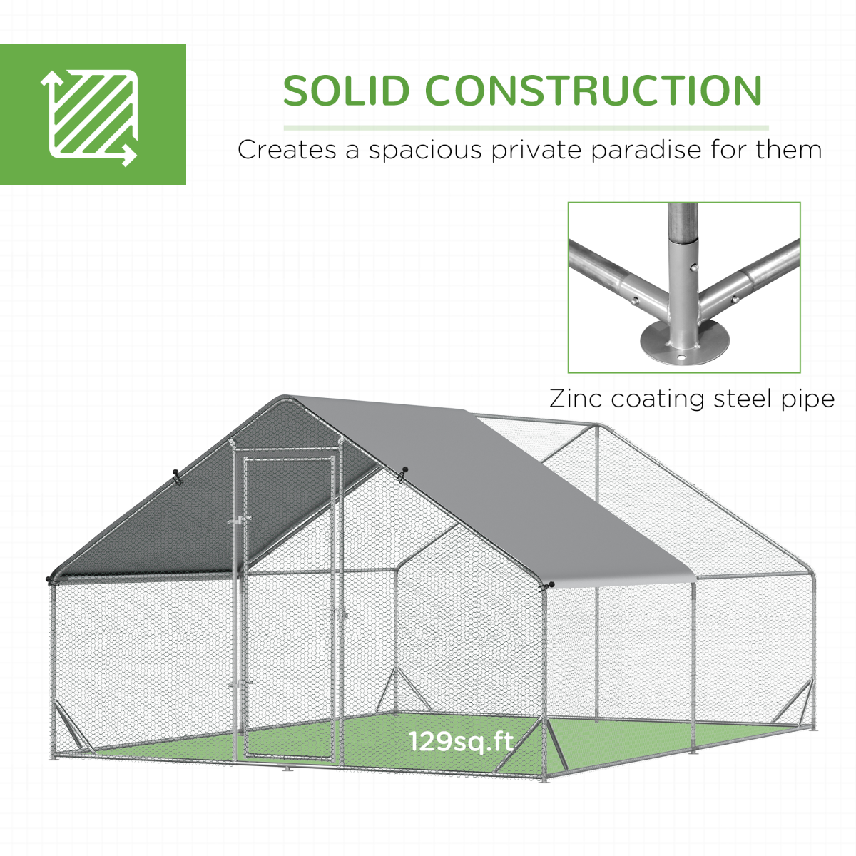 Large Galvanized Walk-In Chicken Run with Cover, 3 x 4 x 2 m, for Chickens, Rabbits and Ducks