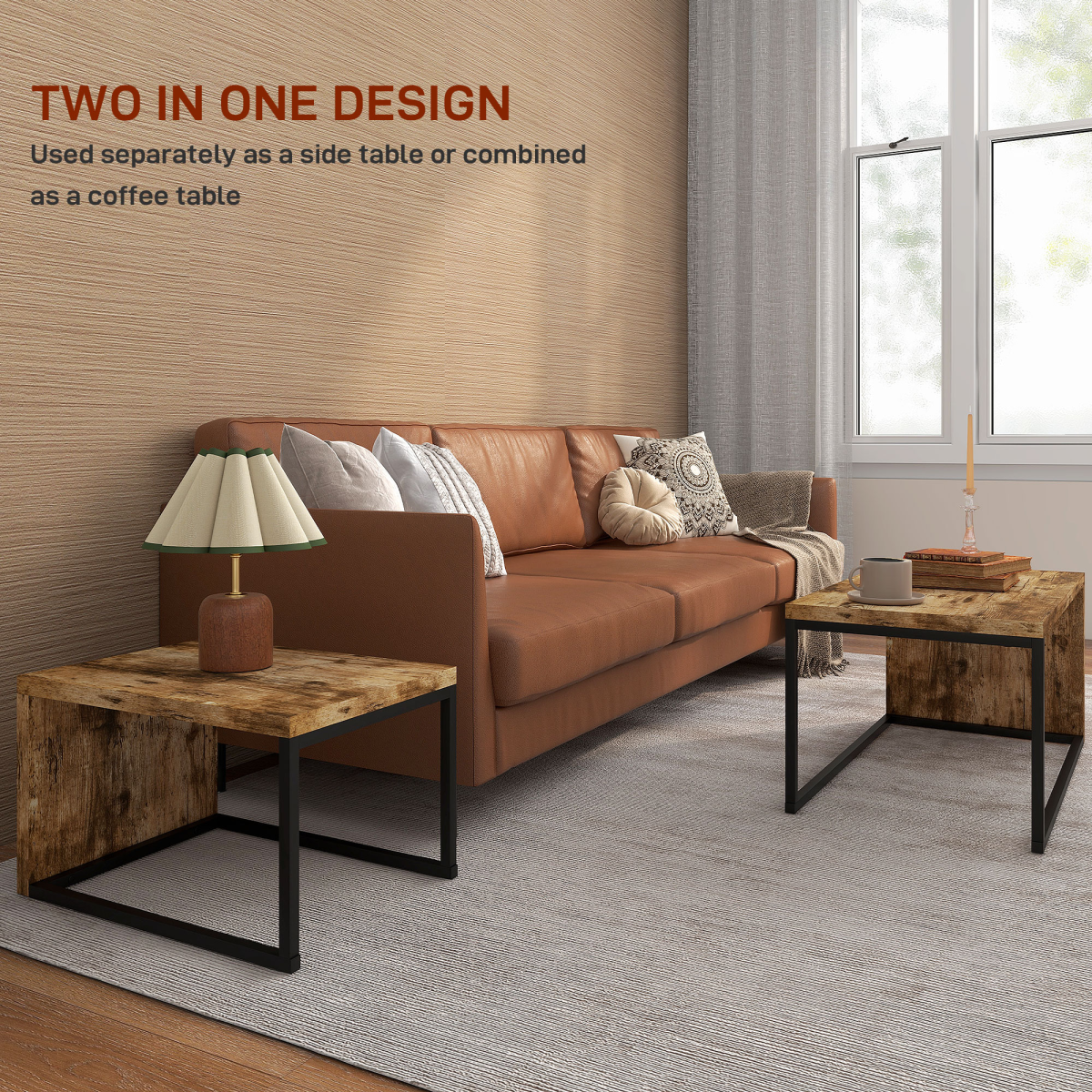Set of 2 Coffee Tables, Side Tables for Living Room Bedroom