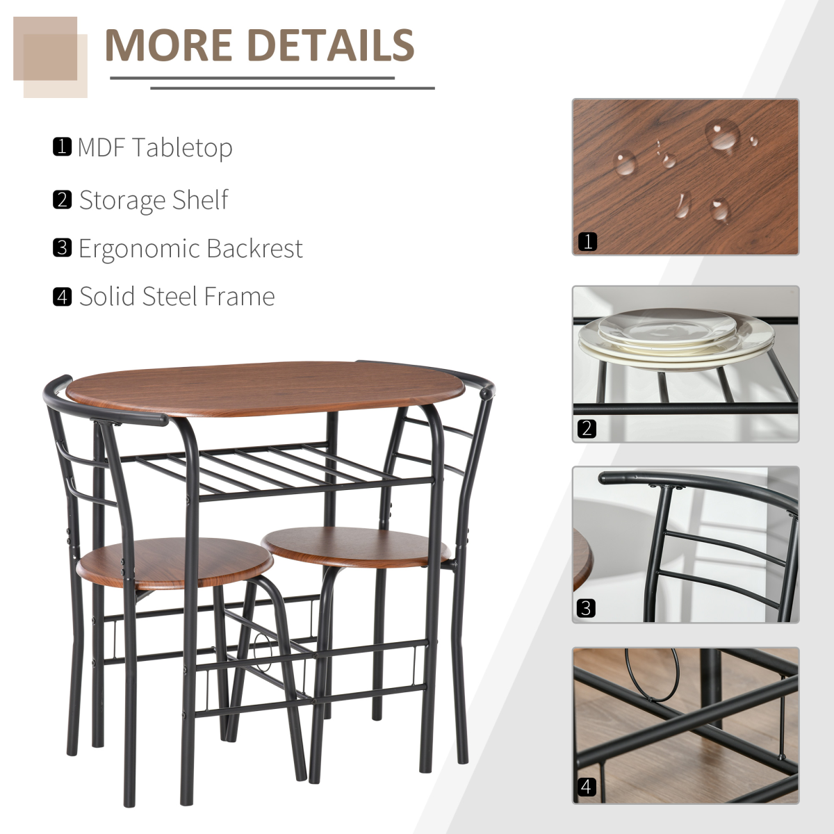 HOMCOM 3-Piece MDF Bar Table and 2 Stool Set with Bottle Storage Shelf, Wood Tone