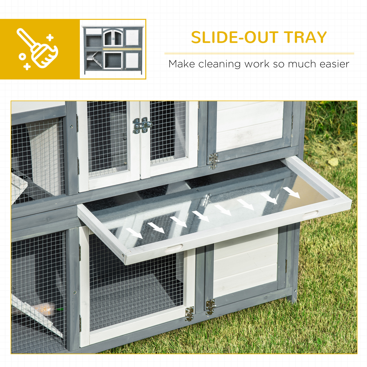 PawHut Two-Tier Wooden Rabbit Hutch with Openable Roof, Pull-Out Tray, Ramps, and Lockable Doors