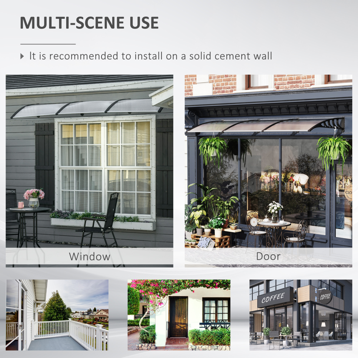 Outsunny Front Door Canopy Outdoor Awning, 300 x 100cm Clear Polycarbonate Rain Shelter