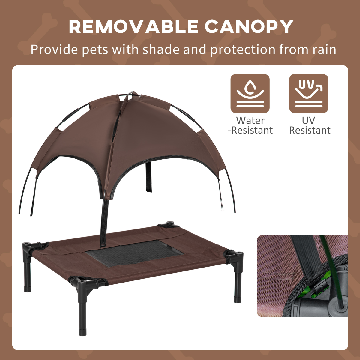 PawHut Elevated Dog Bed with Canopy, Outdoor Cot, Brown