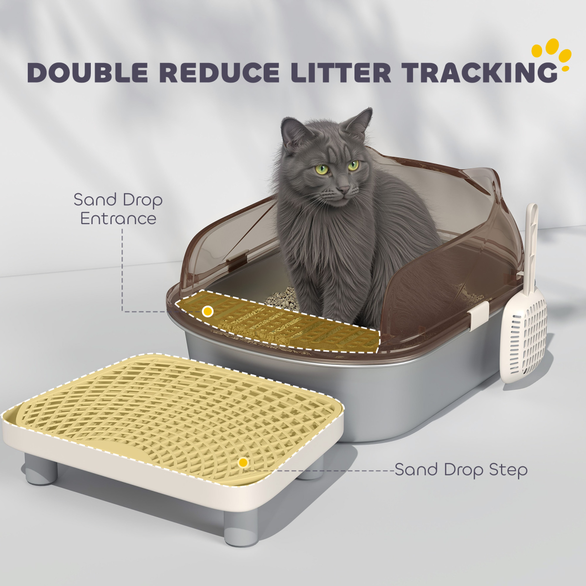 PawHut Stainless Steel Cat Litter Box with Lid, Pedal & Scoop