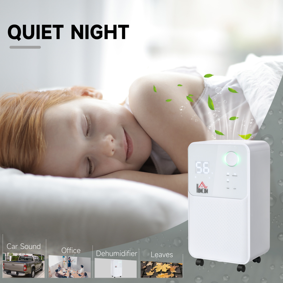 HOMCOM 12L/Day Portable Quiet Dehumidifier for Home and Laundry Room with 24-Hour Timer, Child Lock and LED Display