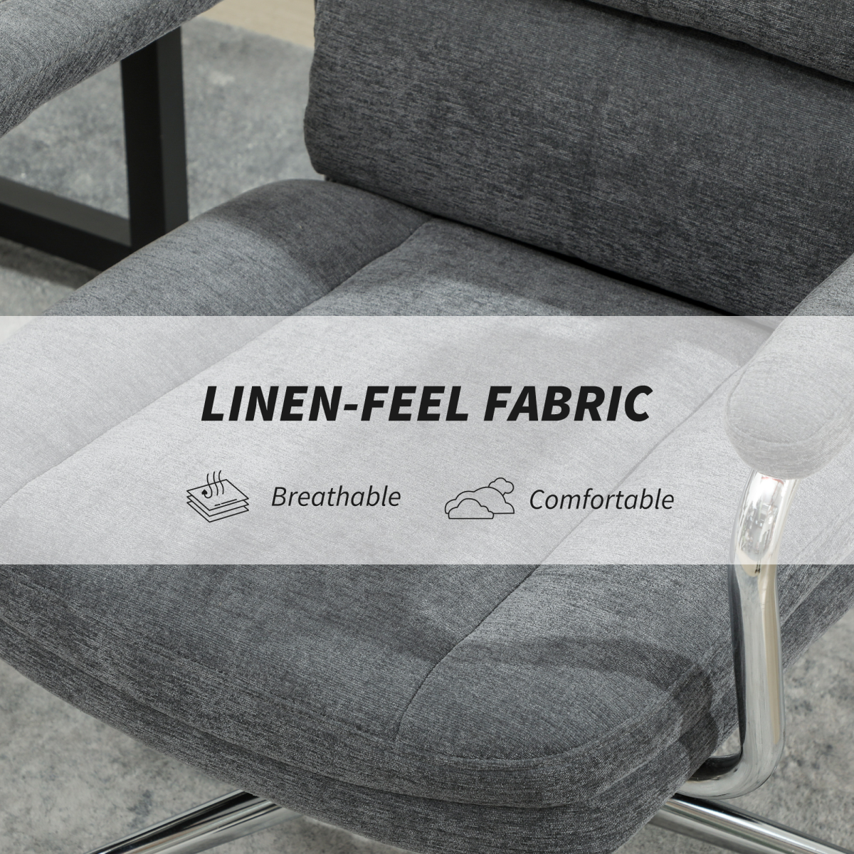 HOMCOM Linen-Fabric Office Desk Chair with Tilt, Charcoal Grey