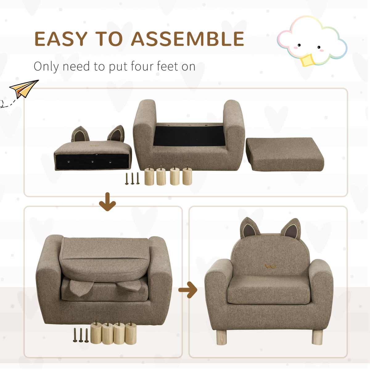 HOMCOM Kids Mini Sofa Toddler Armchair with Storage Bag Brown