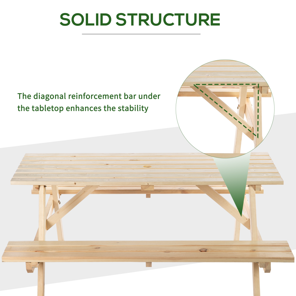 Outsunny 4-Seater Fir Wood Picnic Set with Parasol Cutout