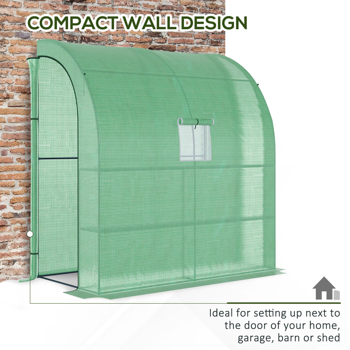 Walk-In Lean-To Wall Greenhouse with Door & Window, 200 x 100 x 215 cm
