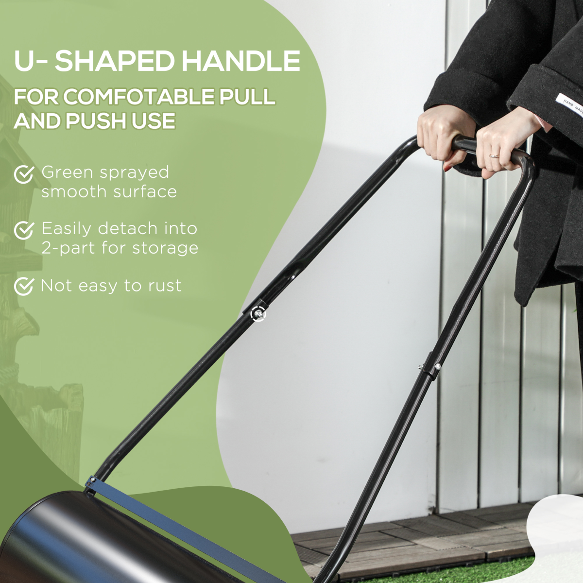 Durhand Garden Lawn Roller, 38L Steel Push Grass Roller with U-Shaped Handle