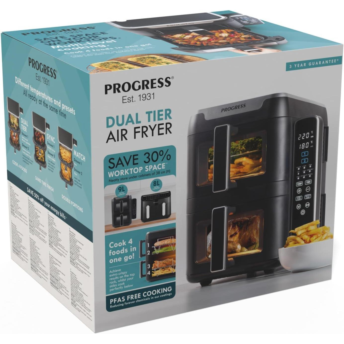Progress Dual-Tier 9L Digital Air Fryer 2400W