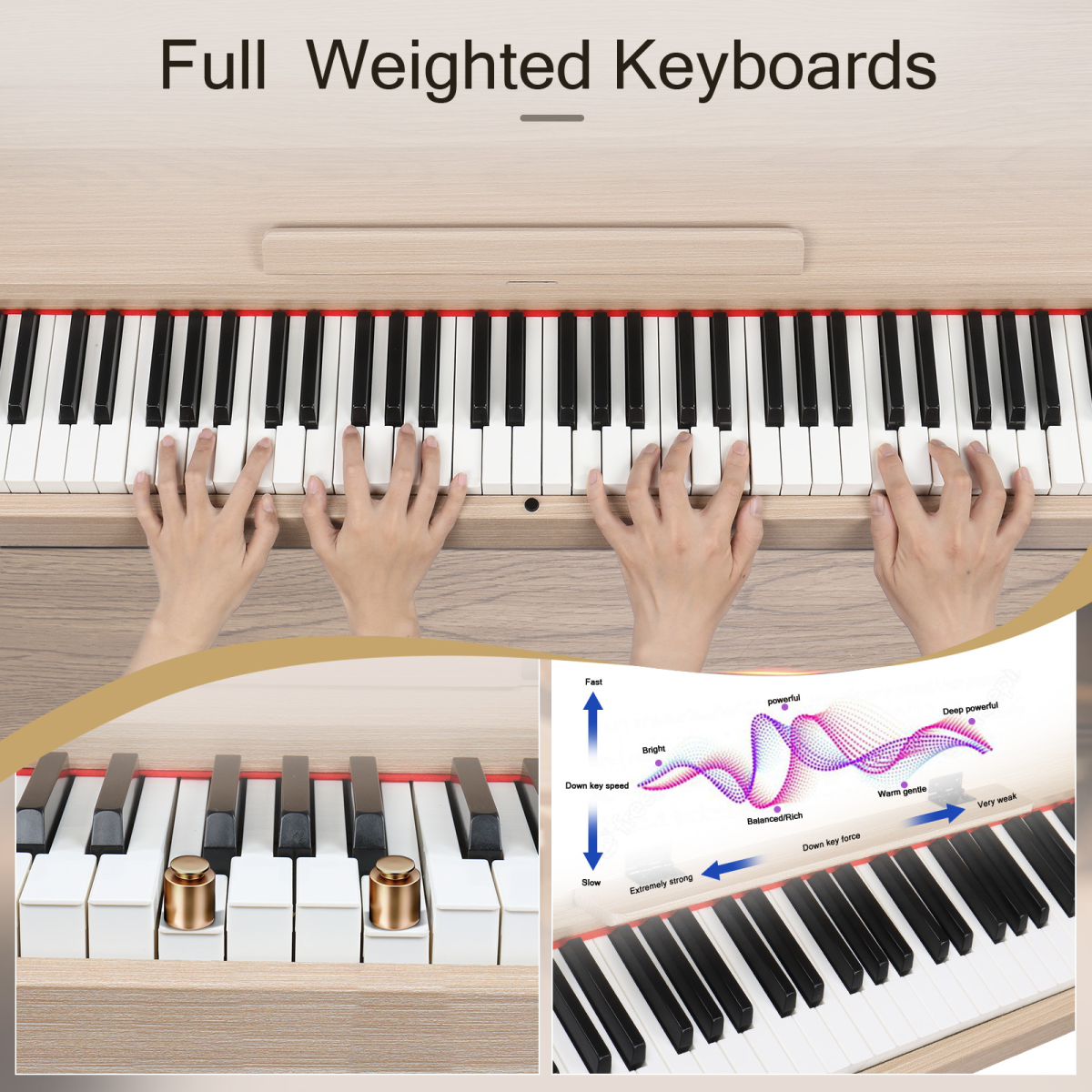 Glarry GDP-203 88 Key Standard Full Weighted Keyboards Digital Piano with Metal Stand, Power Adapter, Triple Pedals, Headphone, for All Experience Levels Natural Technology Wood Color