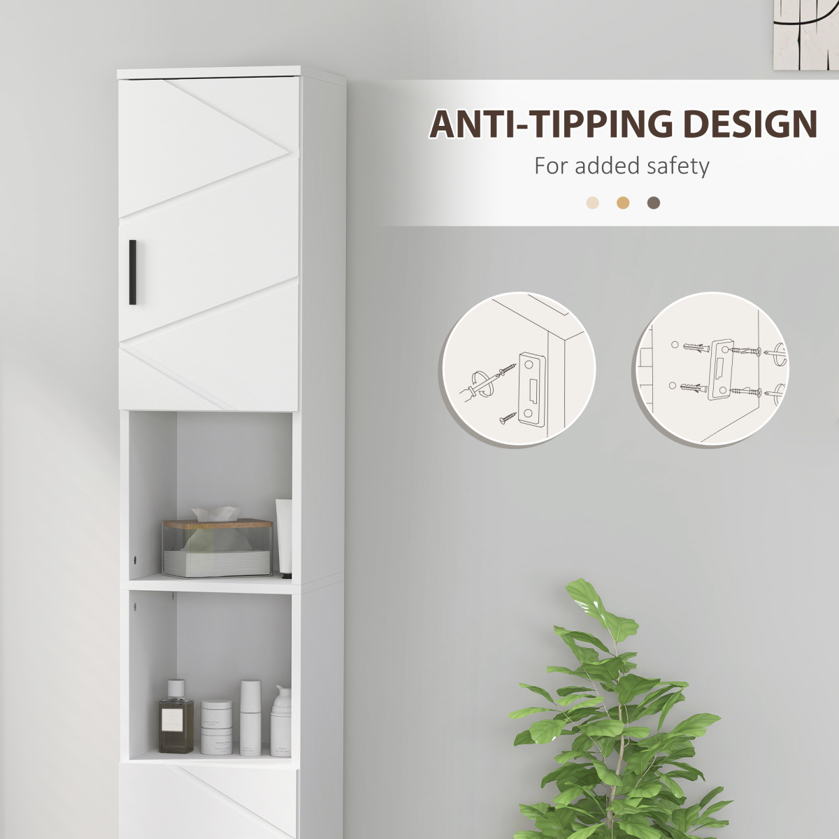 kleankin Tall Slim Bathroom Storage Cabinet with Soft Close, White