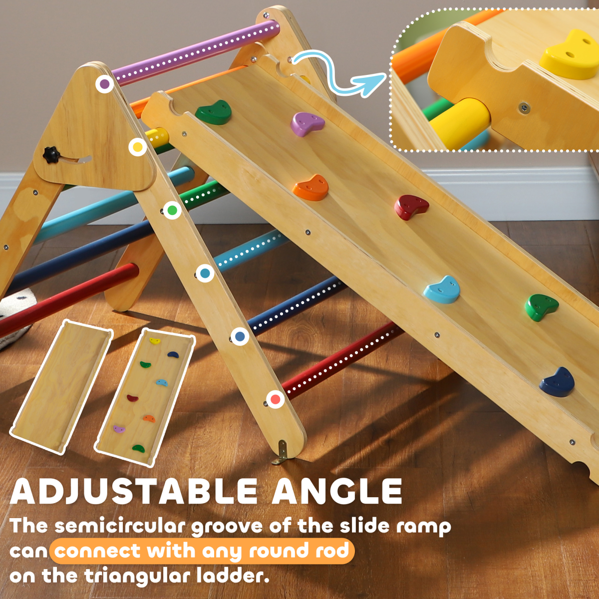 AIYAPLAY Wooden Indoor Toddler Climbing Frame with Slide Board