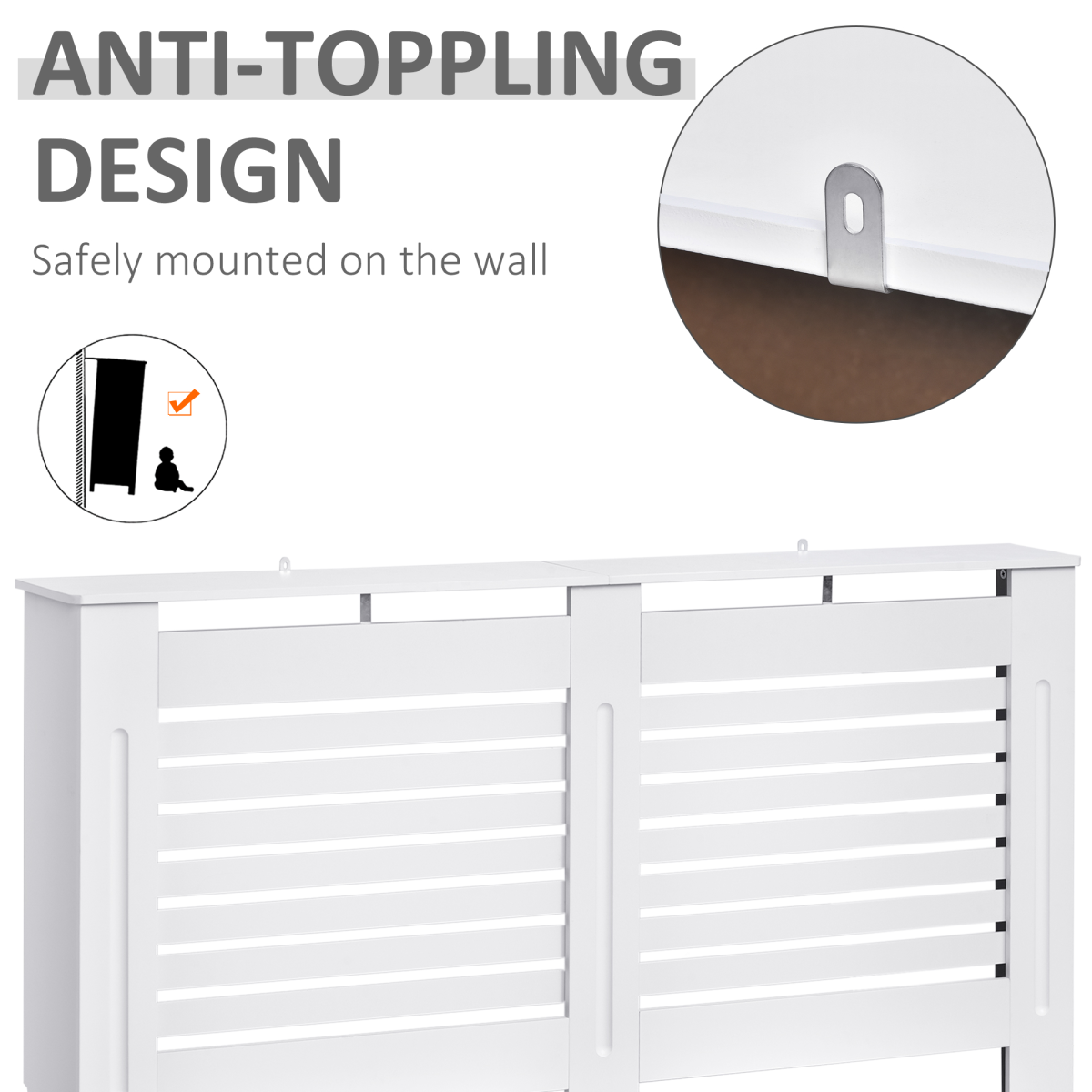 HOMCOM 152 cm White MDF Radiator Cover with Slatted Vents and Top Shelf