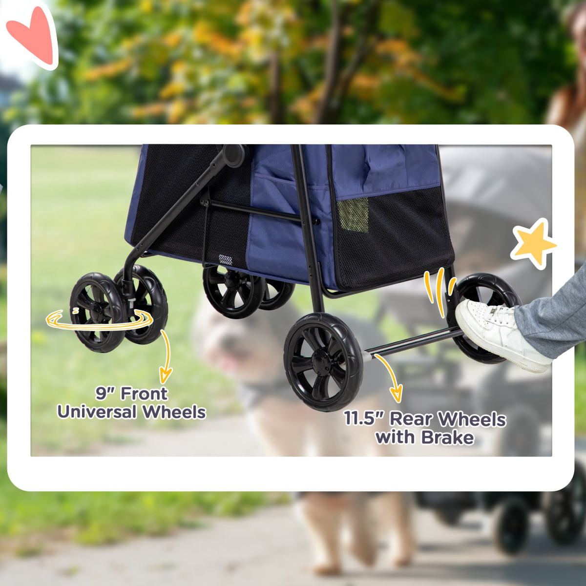 PawHut One-click Foldable Pet Stroller with Mesh Windows for Small Pets