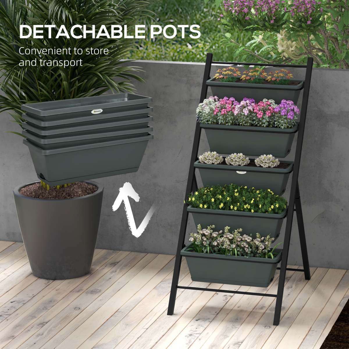 Outsunny Indoor Outdoor 5-Tier Vertical Raised Garden Bed with Removable Trays