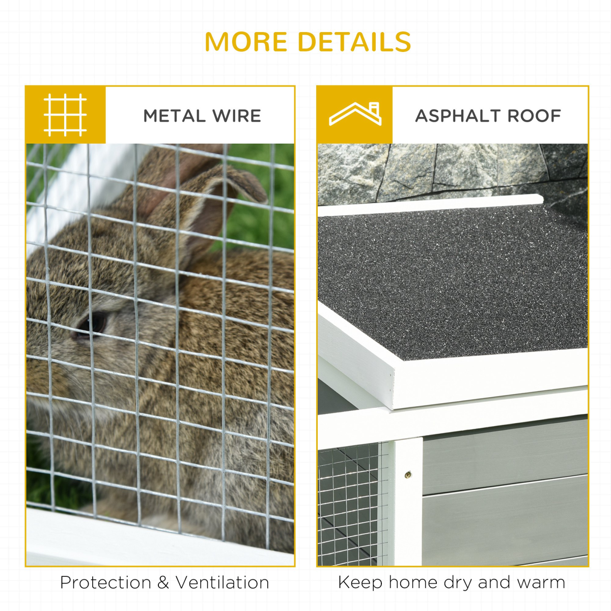 Rabbit Hutch Wooden Small Animal Cage with UV-Resistant Asphalt Roof, Indoor and Outdoor Pet Run Cover