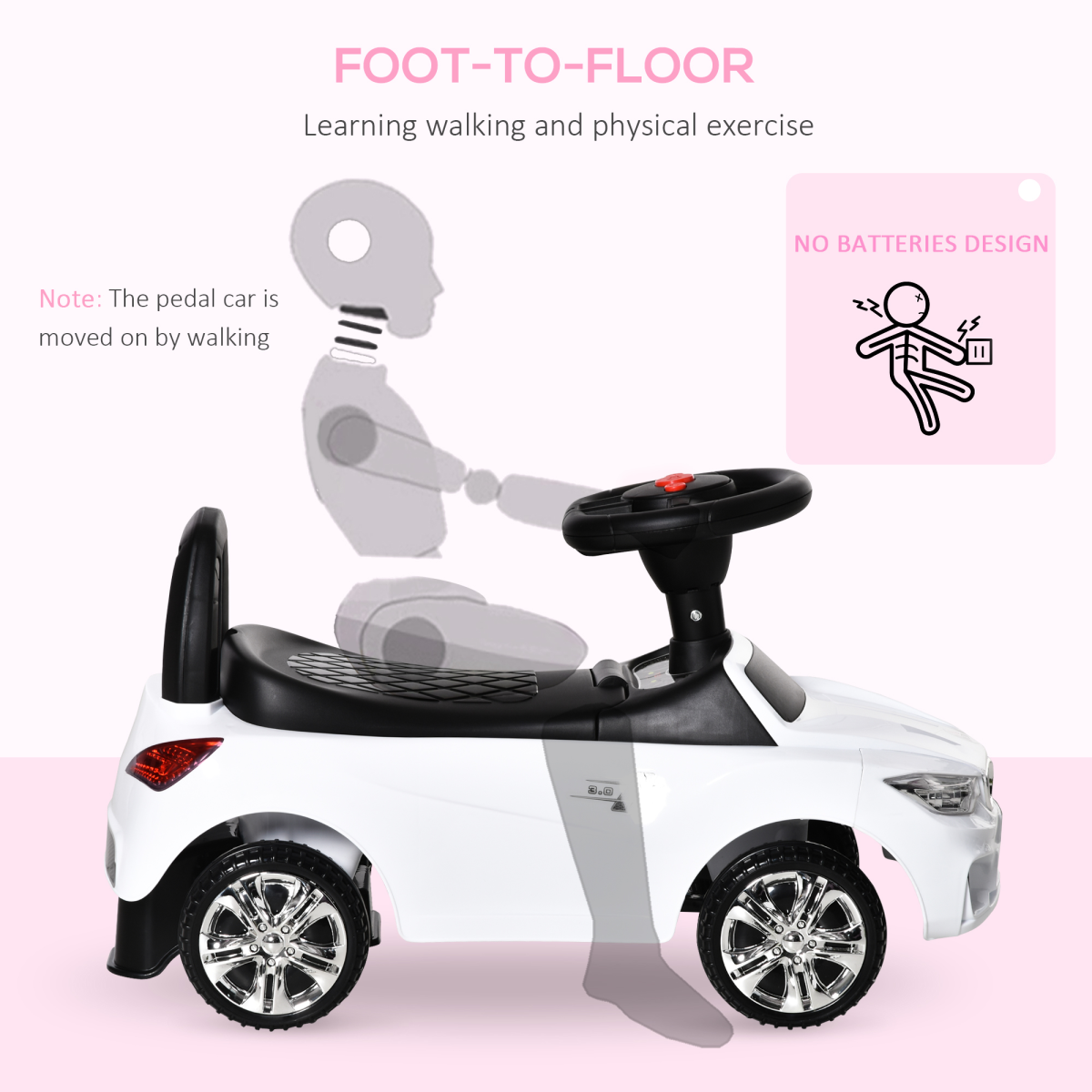 HOMCOM Foot-to-Floor Toddler Ride-On Car with Lights & Music