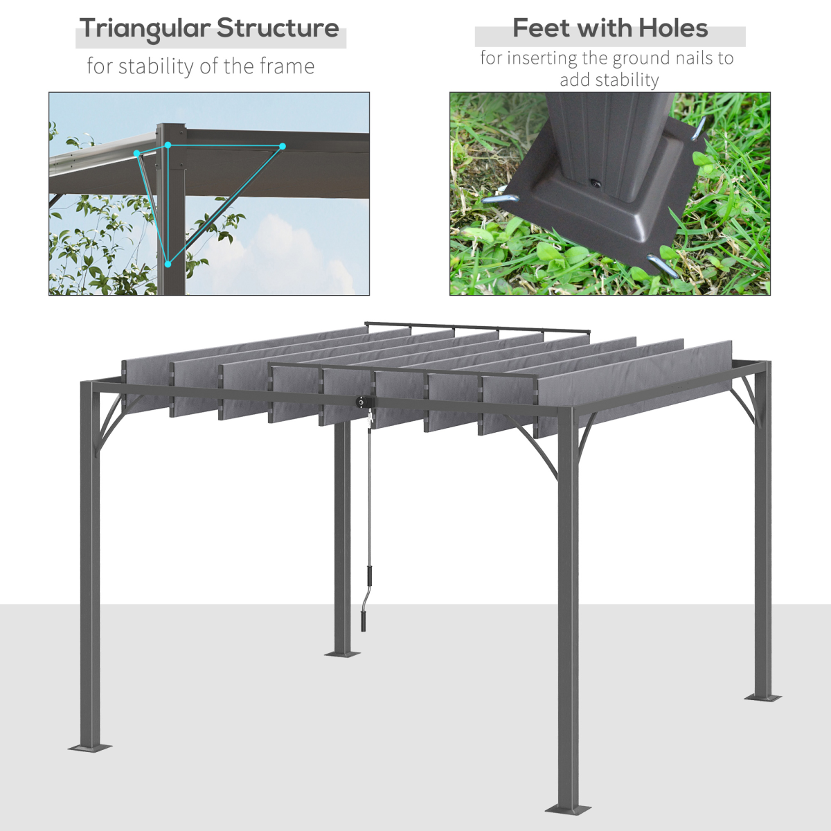 Outsunny 3 x 3m Outdoor Aluminium and Steel Pergola with 135° Louvered Roof, Grey