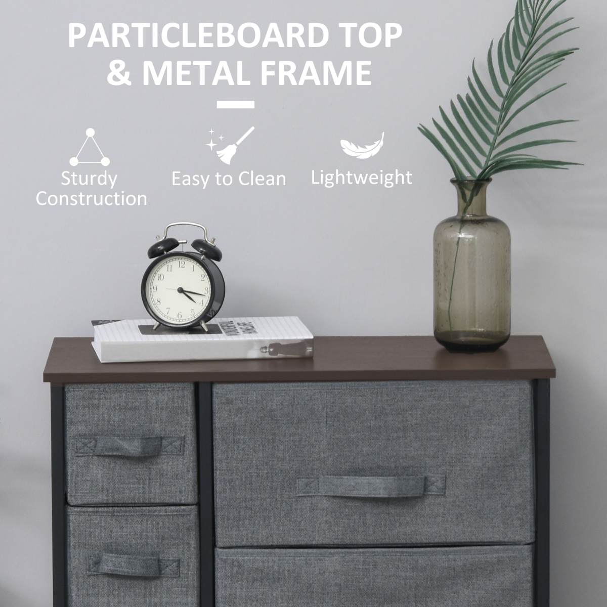HOMCOM 7-Drawer Chest of Drawers with Fabric Storage, Dark Grey