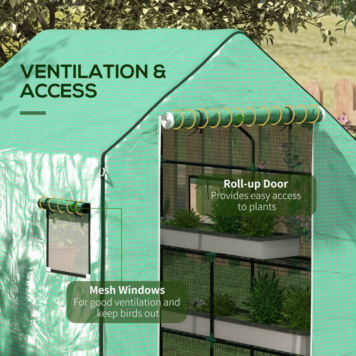 Outsunny Walk-in Greenhouse Replacement Cover with Door and Mesh Windows, Green, for 845-510