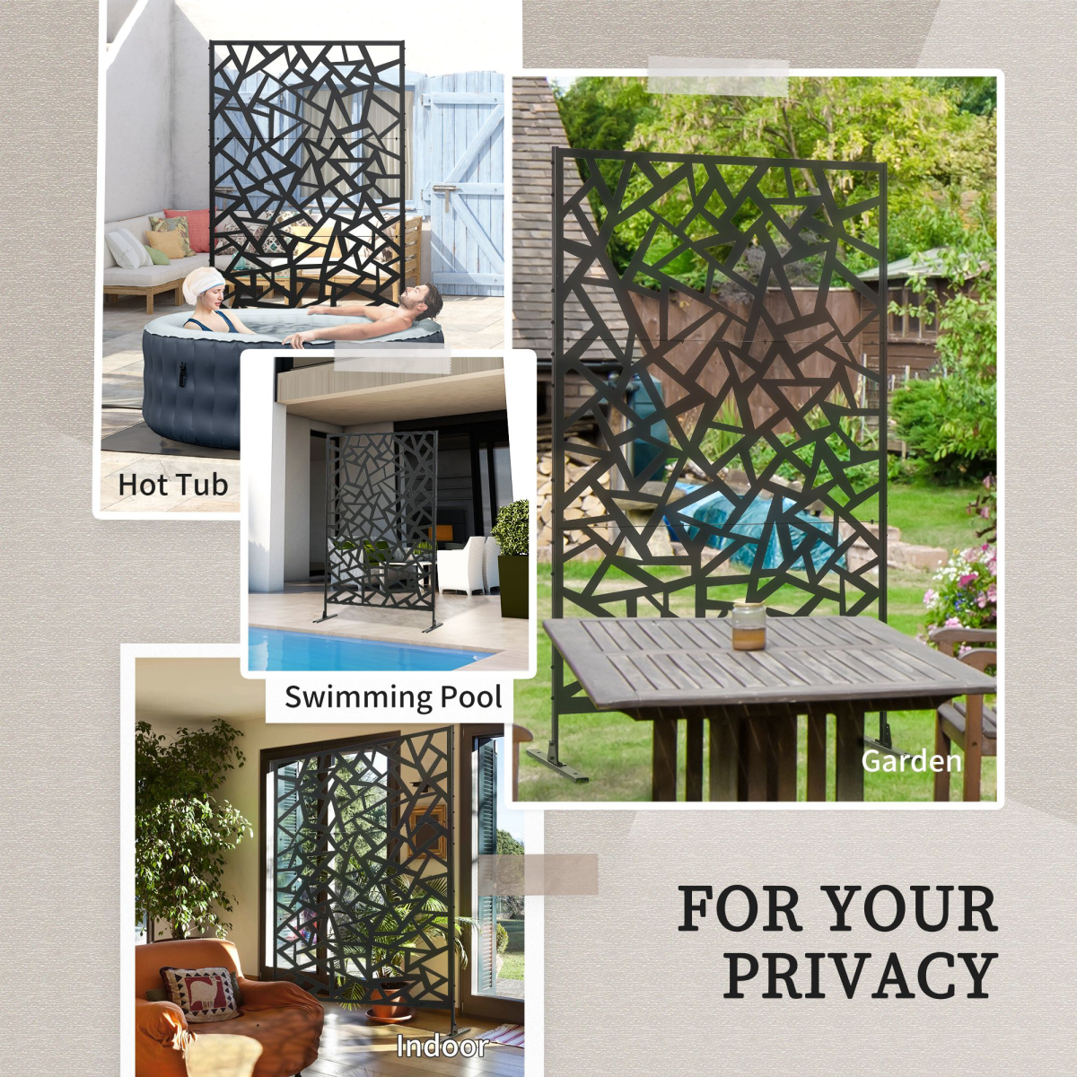 Outsunny Black Steel Garden Partition Screen, Freestanding Outdoor Decorative Divider, Irregular Figure Design, Includes Expansion Screws
