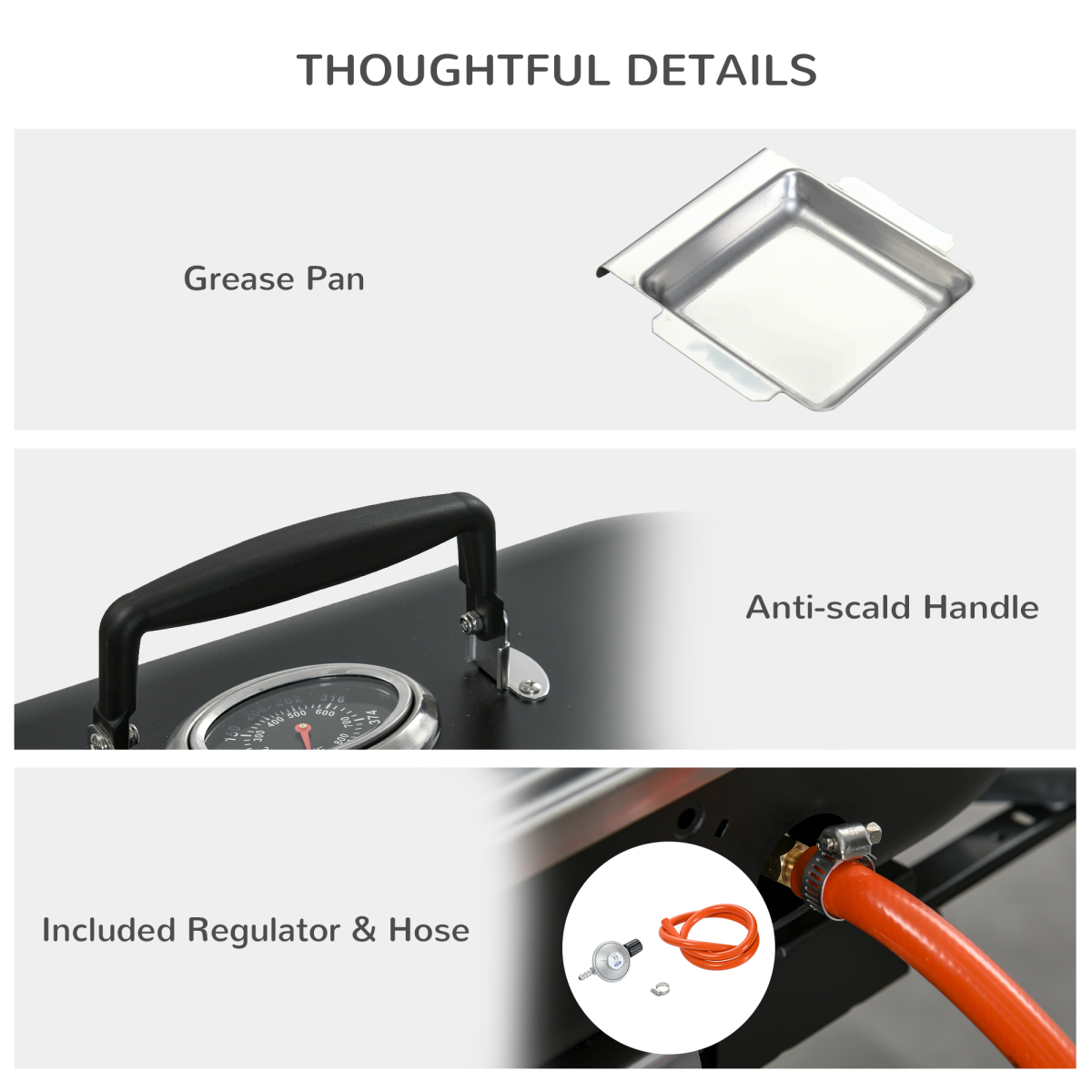 Outsunny Gas BBQ Grill, 2 Burner Tabletop BBQ with Lockable Lid, Thermometer, Piezo Ignition, Foldable Legs