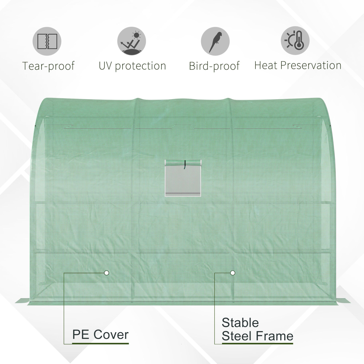 Outsunny Walk-In Greenhouse with PE Cover and 3-Tier Shelves, Green, 300 x 150 x 213 cm