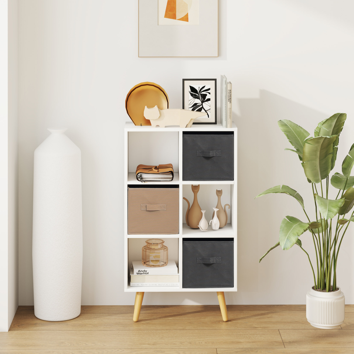 HOMCOM White Freestanding 6 Cube Storage Unit with 3 Cloth Drawers