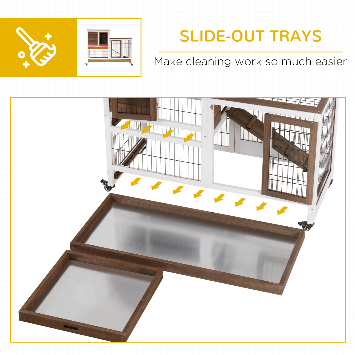Wooden Rabbit Hutch with Wheels, Indoor Small Pet Cage 110 x 50 x 86cm