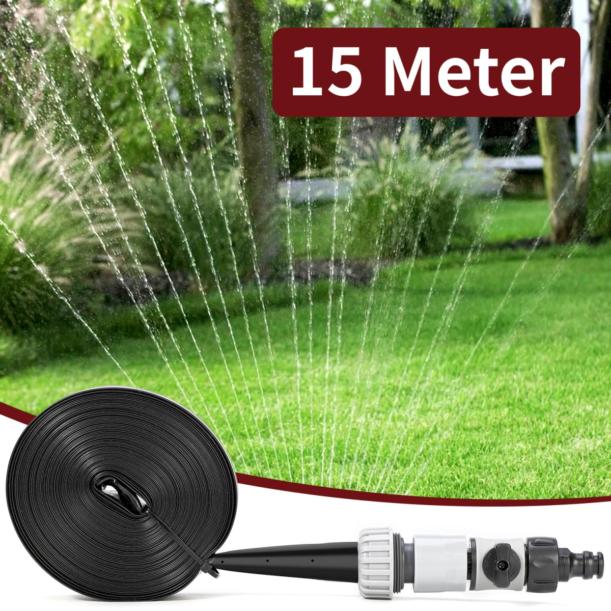 Vinsani 15M Garden Sprinkler with On-Off Valve and Fixing Straps