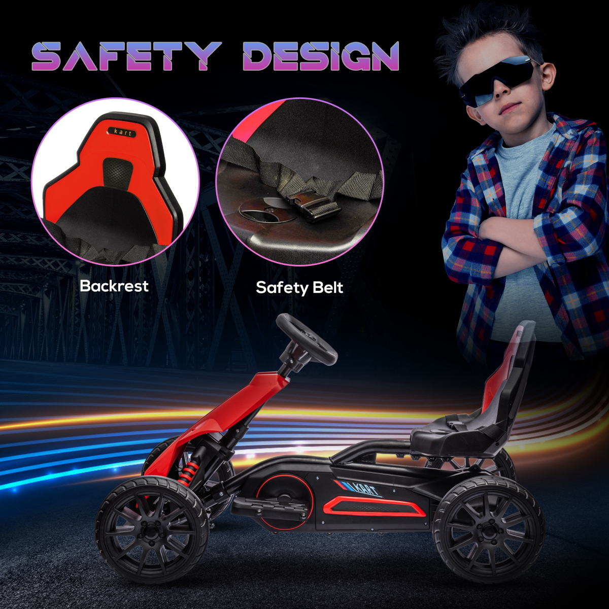 HOMCOM 12V Electric Go Kart, Forward/Reverse, 2 Speeds, Red