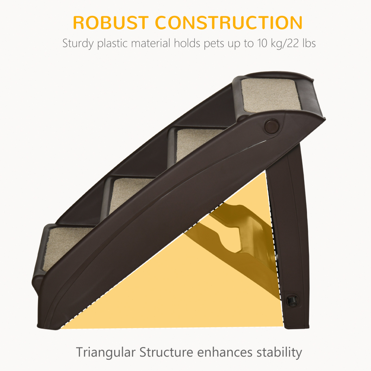 Foldable Non-Slip Pet Steps for Bed and Sofa, Small Dogs and Cats, Brown