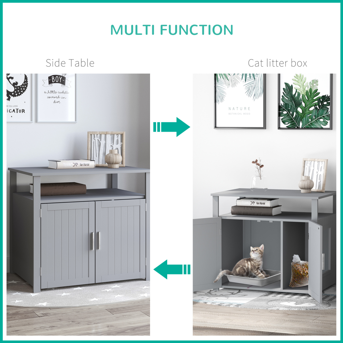 Grey MDF Cat Litter Box Enclosure Furniture with Shelves