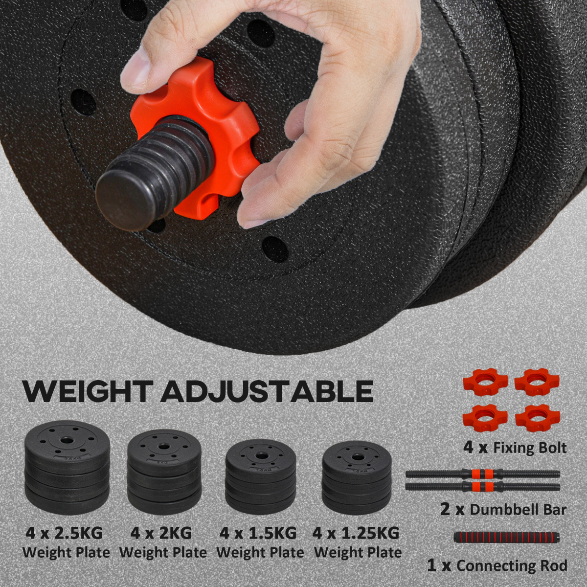 HOMCOM 30kg Adjustable 2-in-1 Barbell Dumbbell Weight Set