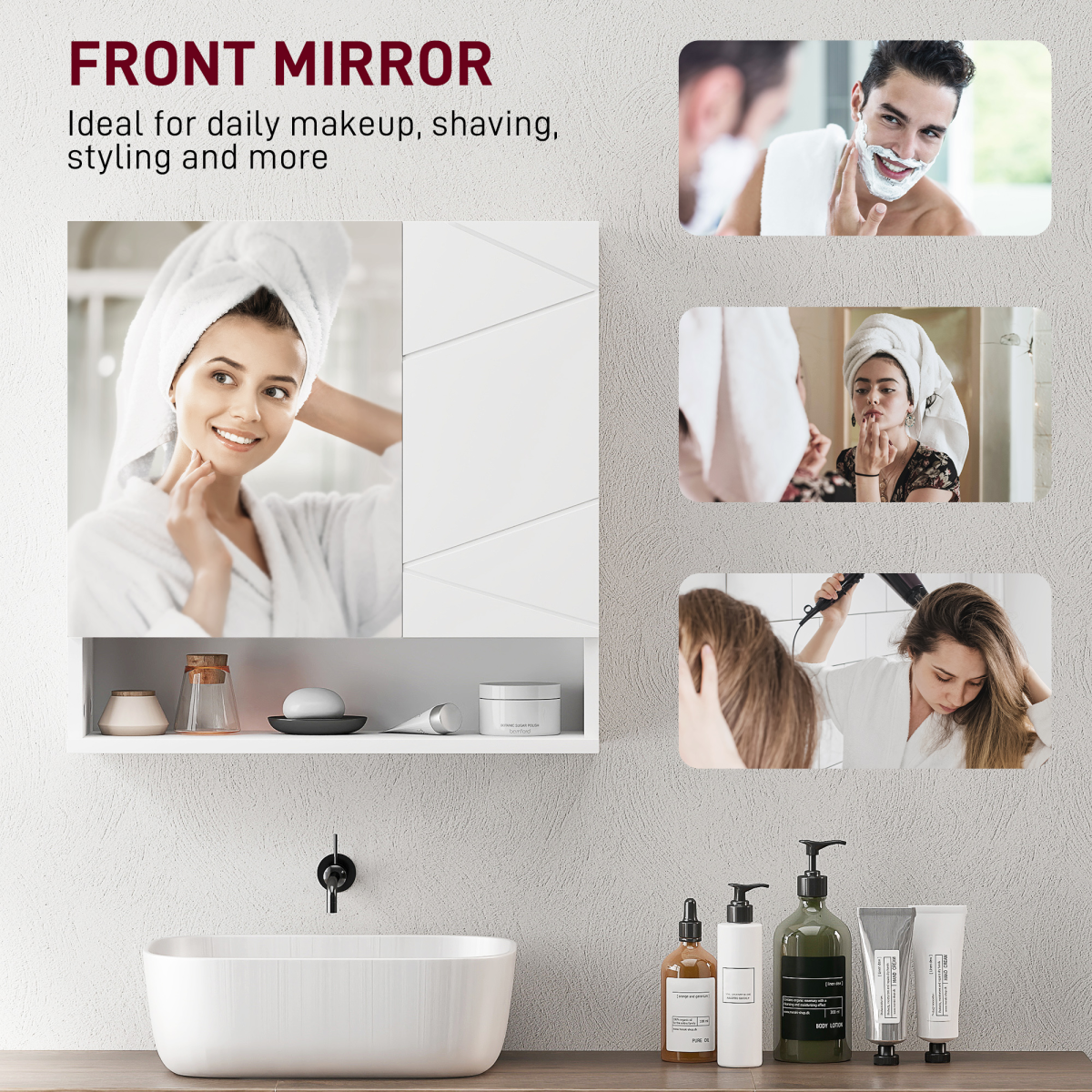kleankin Wall Mounted Bathroom Cabinet with Mirror and Shelf, White