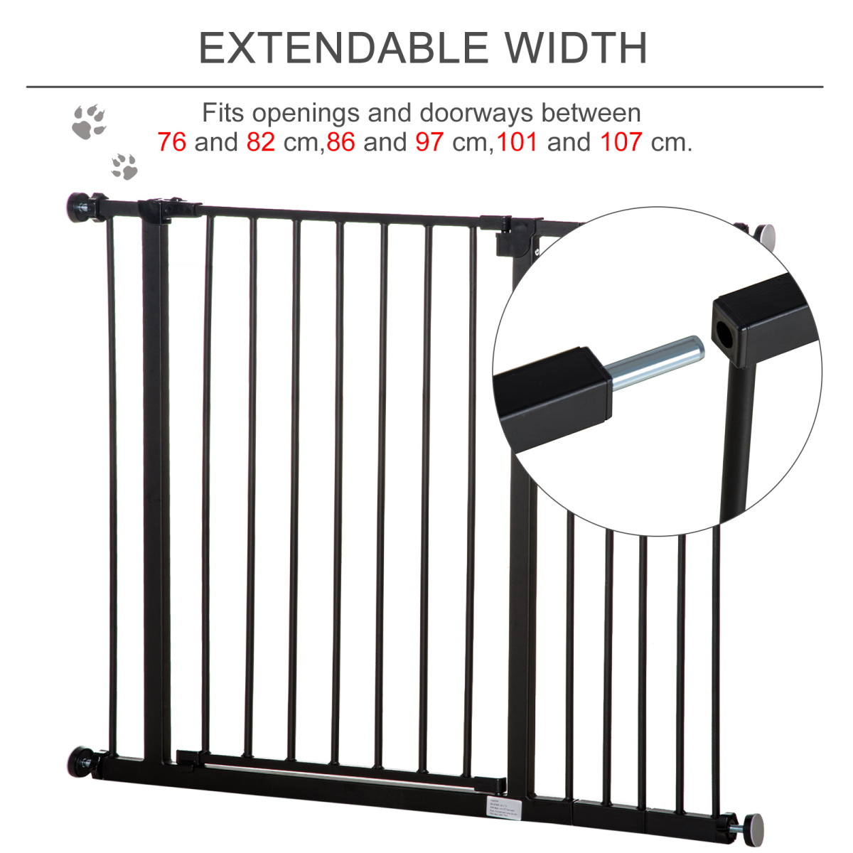 Pawhut Adjustable Pressure Mounted Dog Gate for Stairs & Doorways, Black