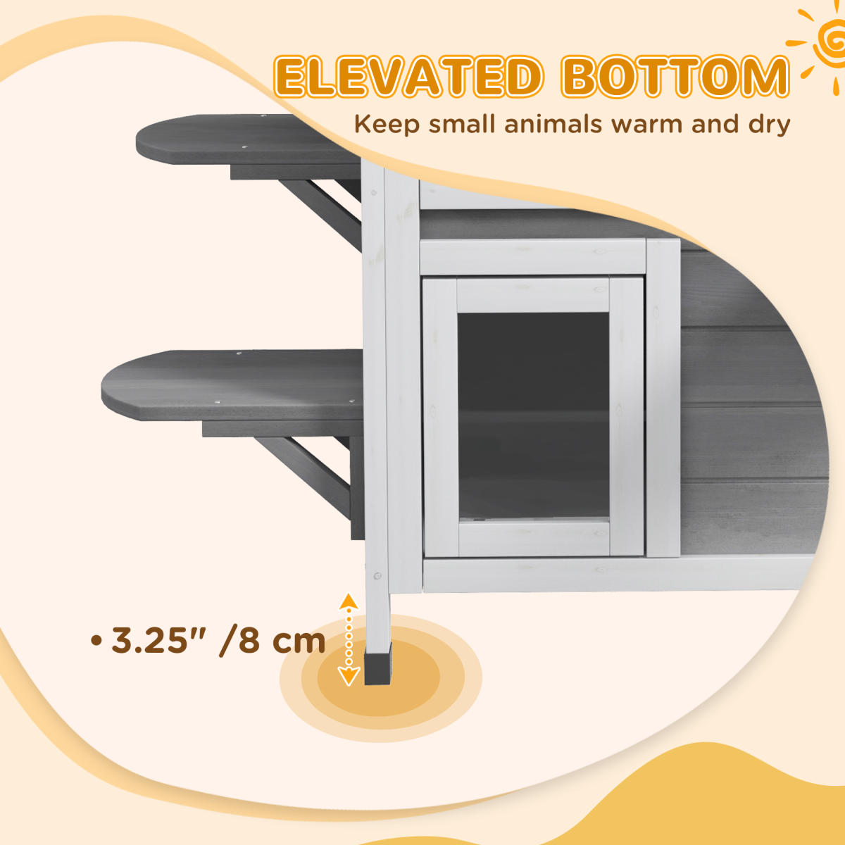 PawHut Large Fir Wood 2-Floor Cat Condo with Openable Roof, Outdoor/Indoor Catio, Grey
