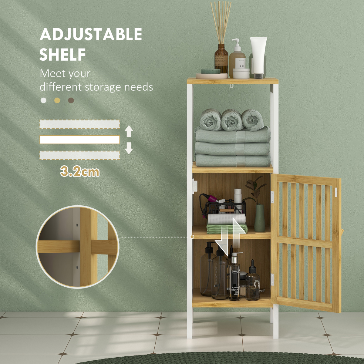 HOMCOM Bamboo Bathroom Floor Cabinet with Adjustable Shelf