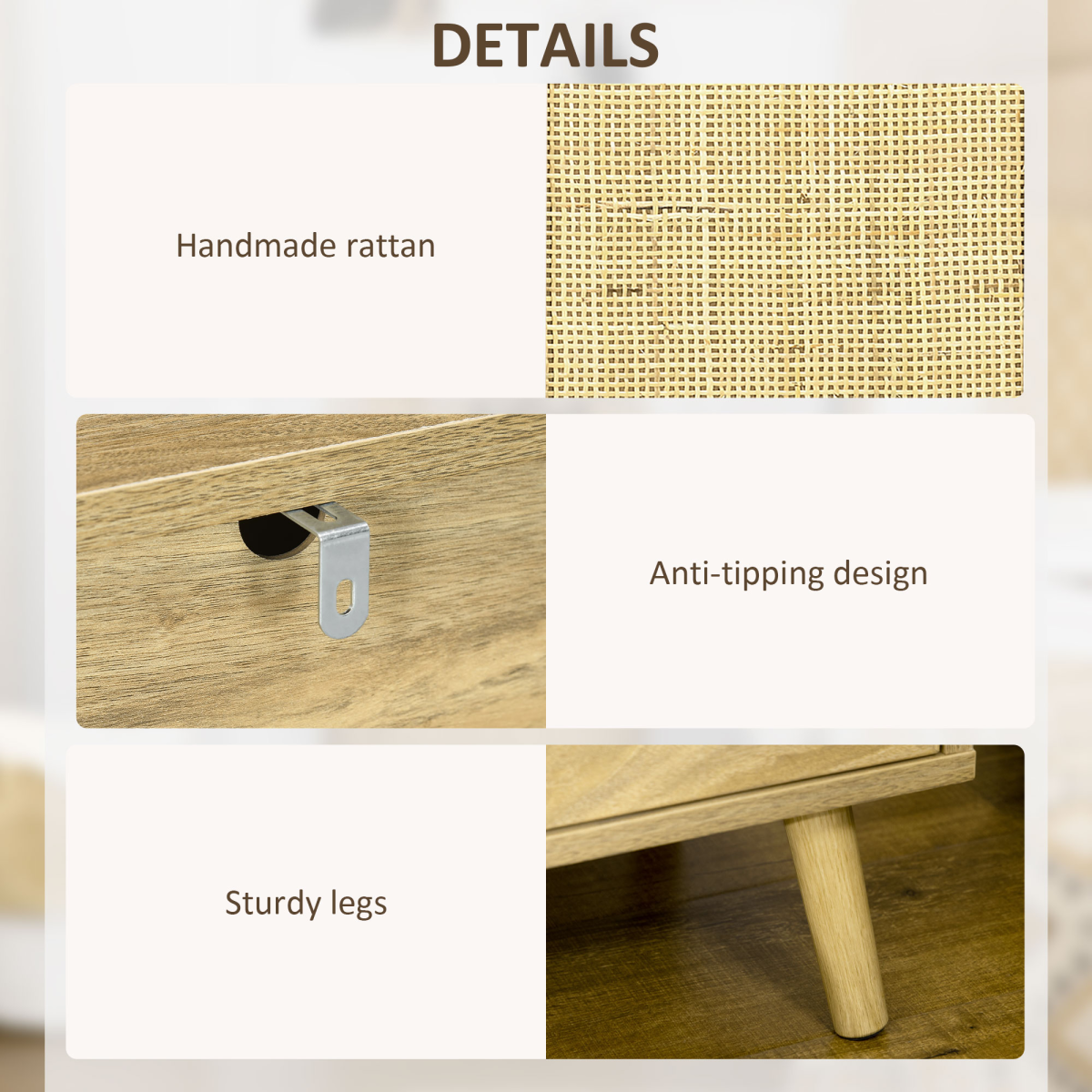 HOMCOM Rattan Nightstand with Cabinet & Shelf, Natural