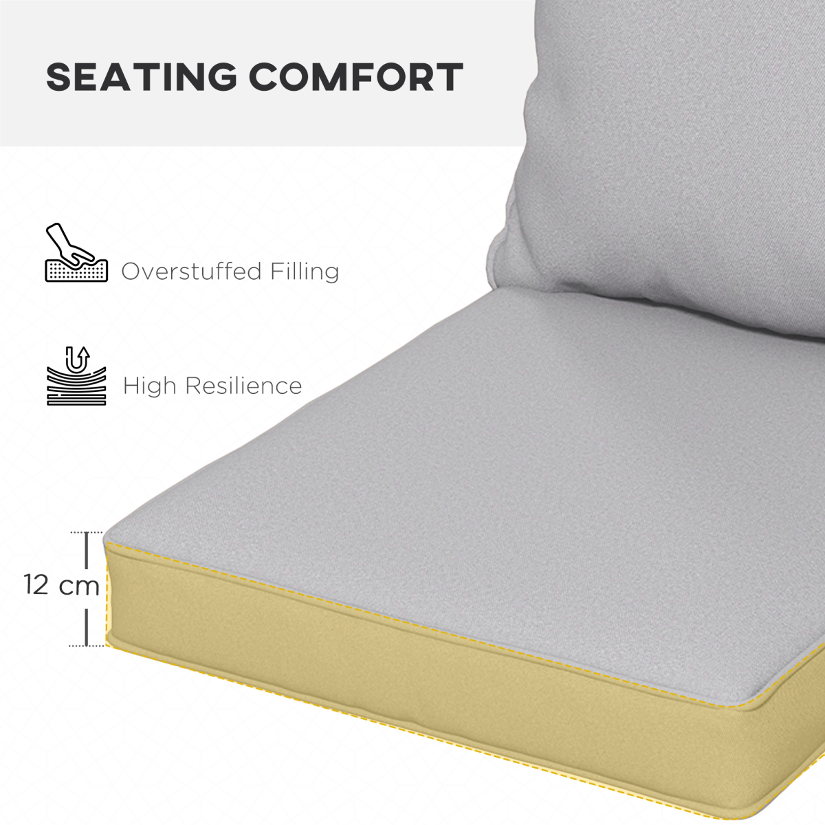 Outsunny One-Piece Outdoor Seat and Back Cushion Set, Light Grey, Polyester, Removable Machine-Washable Covers
