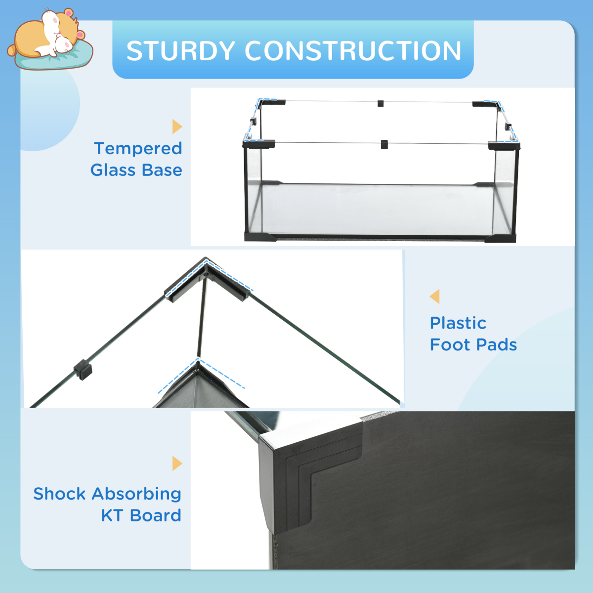 PawHut 3-Tier Hamster Cage with Glass Bottom, Dish & Hut, 60x40x57cm